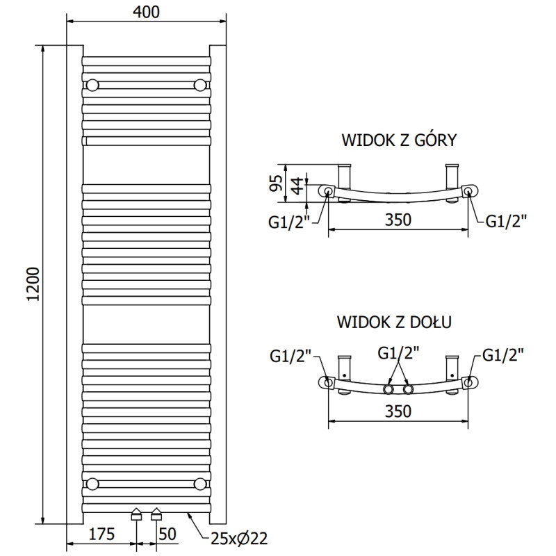 Mexen Ares Badezimmerheizkörper 1200 x 400 mm, 349 W, Chrom - W102-1200-400-00-01
