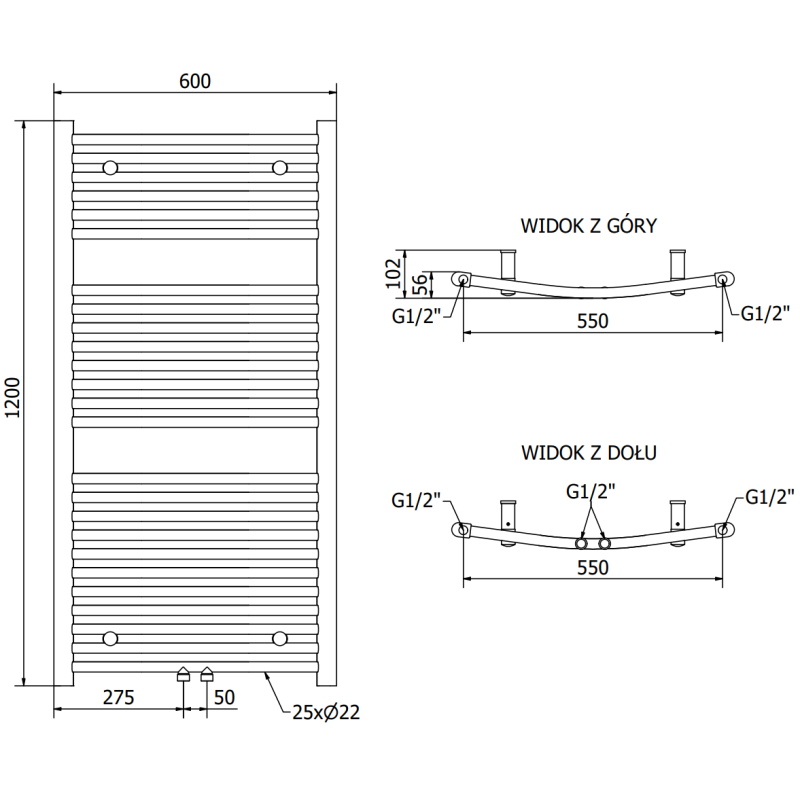 Mexen Ares Badezimmerheizkörper 1200 x 600 mm, 620 W, Anthrazit - W102-1200-600-00-66