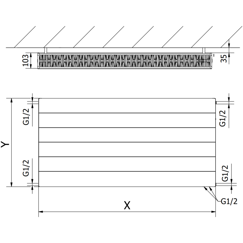 Mexen Line CVL22 Plattenheizkörper 400 x 1500 mm, unterer Anschluss, 1707 W, Anthrazit - W622L-040-150-66
