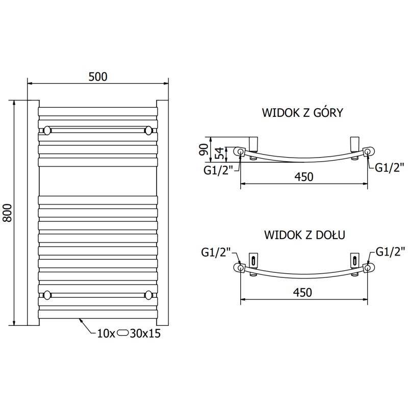 Mexen Helios Badezimmerheizkörper 800 x 500 mm, 381 W, Anthrazit - W103-0800-500-00-66