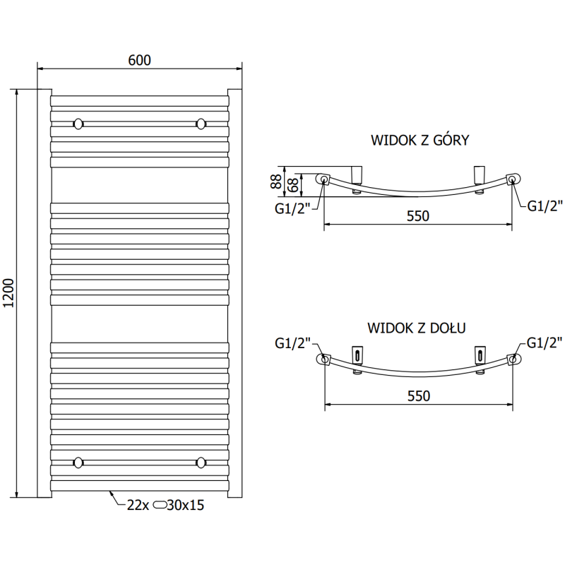 Mexen Helios Badezimmerheizkörper 1200 x 600 mm, 563 W, Anthrazit - W103-1200-600-00-66