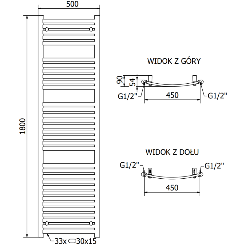 Mexen Helios Badezimmerheizkörper 1800 x 500 mm, 844 W, Anthrazit - W103-1800-500-00-66