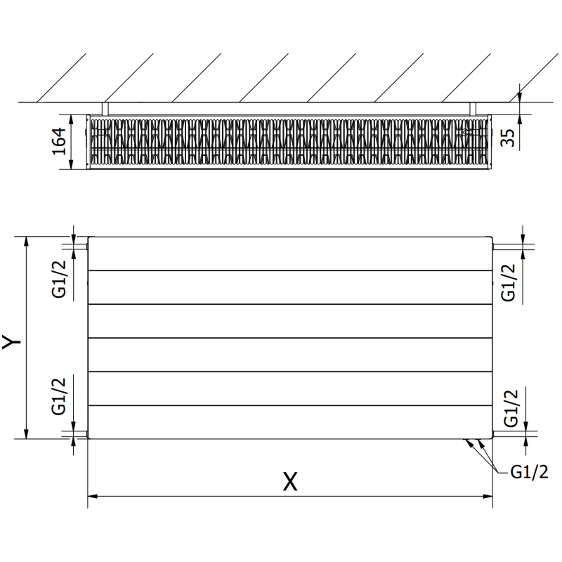 Mexen Line CVL33 Plattenheizkörper 600 x 900 mm, unterer Anschluss, 1981 W, anthrazit - W633L-060-090-66