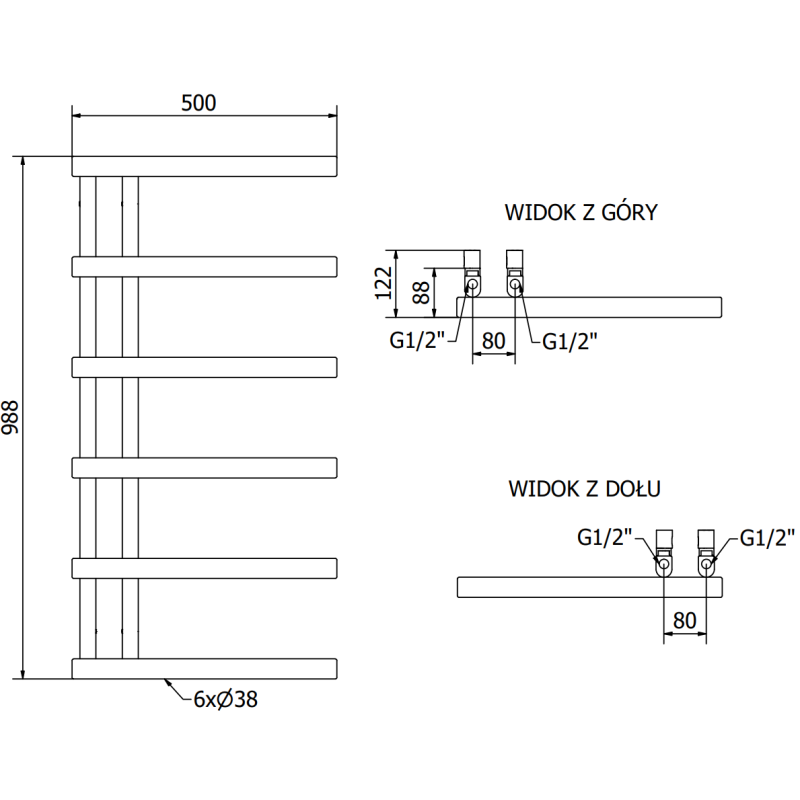 Mexen Jukon dekorativer Badezimmerheizkörper 988 x 500 mm, 461 W, Anthrazit - W116-0988-500-00-66