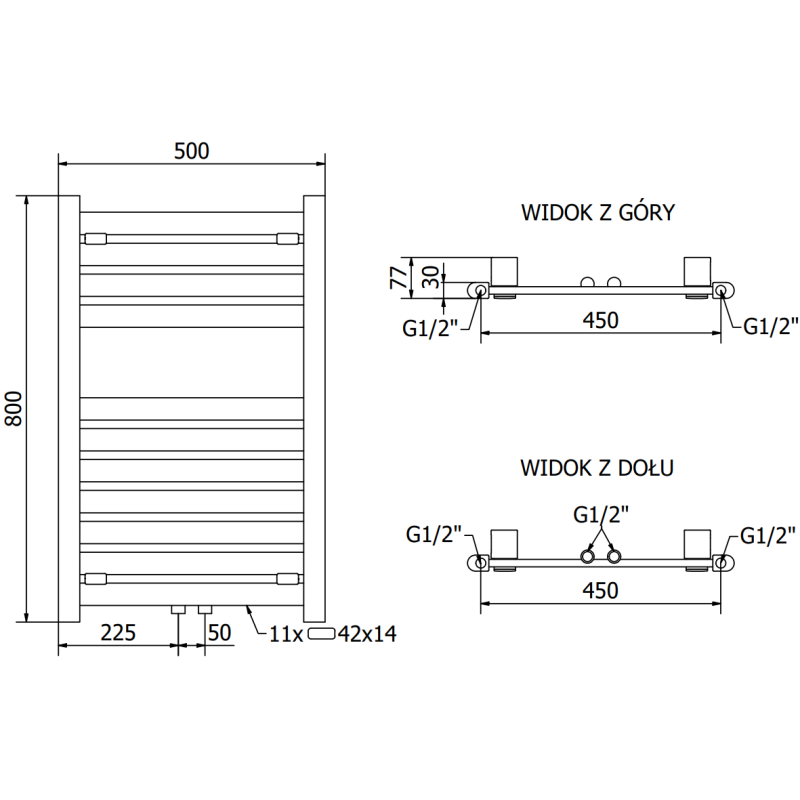 Mexen Uran Badezimmerheizkörper 800 x 500 mm, 287 W, Chrom - W105-0800-500-00-01