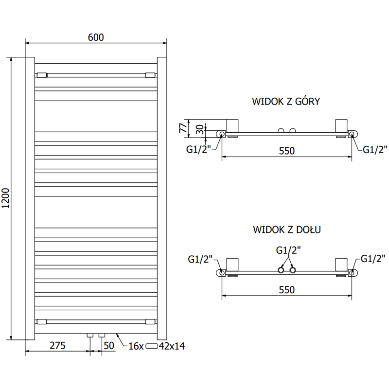 Mexen Uran Badezimmerheizkörper 1200 x 600 mm, 623 W, Anthrazit - W105-1200-600-00-66