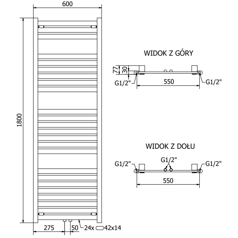 Mexen Uran Badezimmerheizkörper 1800 x 600 mm, 738 W, Chrom - W105-1800-600-00-01