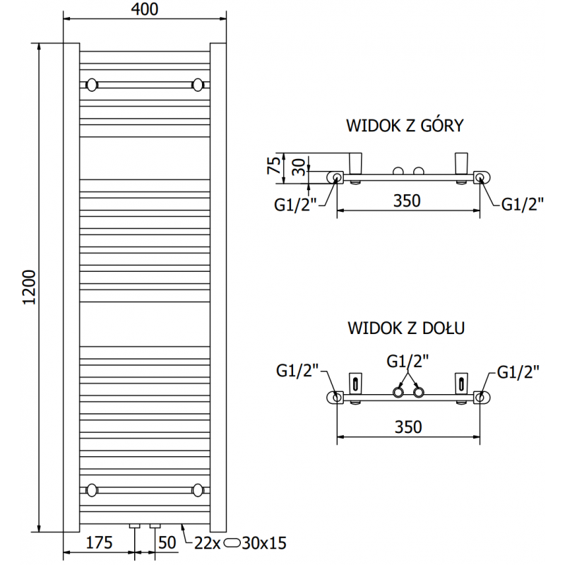 Mexen Hades Badezimmerheizkörper 1200 x 400 mm, 472 W, Anthrazit - W104-1200-400-00-66