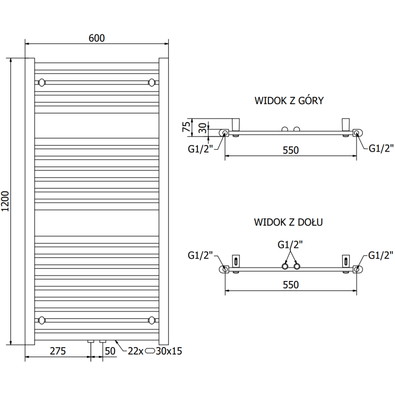 Mexen Hades Badezimmerheizkörper 1200 x 600 mm, 667 W, Anthrazit - W104-1200-600-00-66