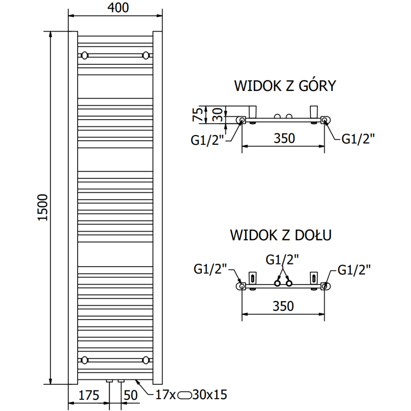 Mexen Hades Badheizkörper 1500 x 400 mm, 461 W, Chrom - W104-1500-400-00-01