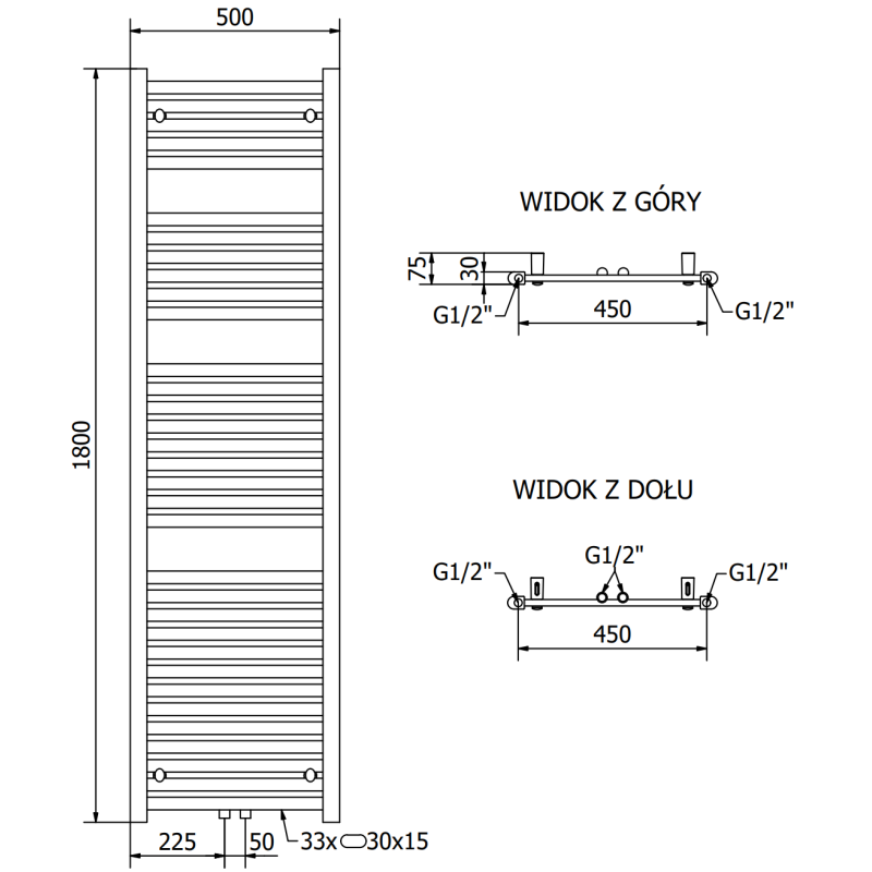 Mexen Hades Badezimmerheizkörper 1800 x 500 mm, 675 W, Chrom - W104-1800-500-00-01