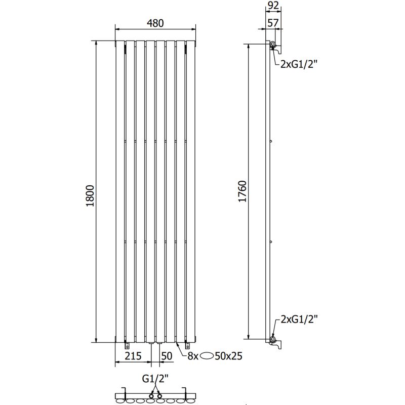 Mexen Oregon Dekorationsheizkörper 1800 x 480 mm, 805 W, Anthrazit - W202-1800-490-00-66