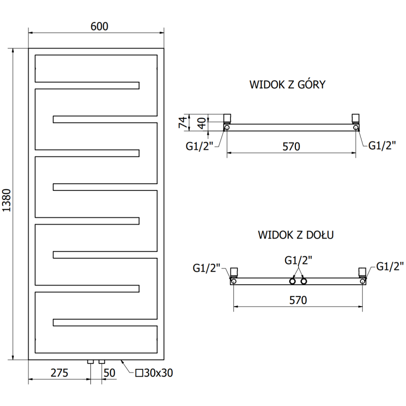 Mexen Orlando dekorativer Heizkörper 1380 x 600 mm, 445 W, Anthrazit - W207-1380-600-00-66