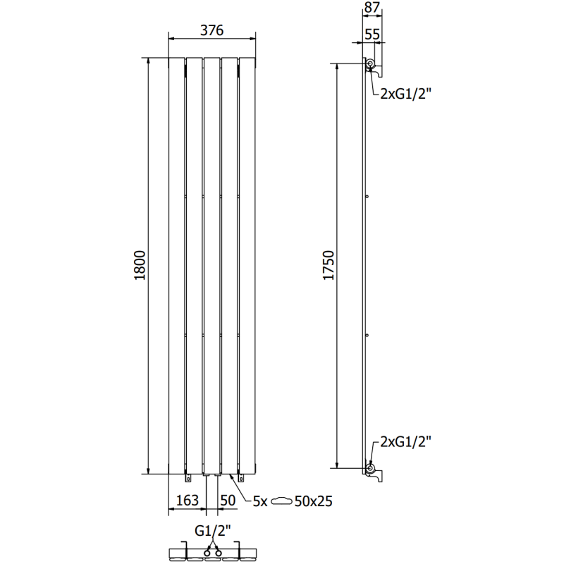 Mexen Boston dekorativer Heizkörper 1800 x 376 mm, 740 W, Anthrazit - W213-1800-376-01-66