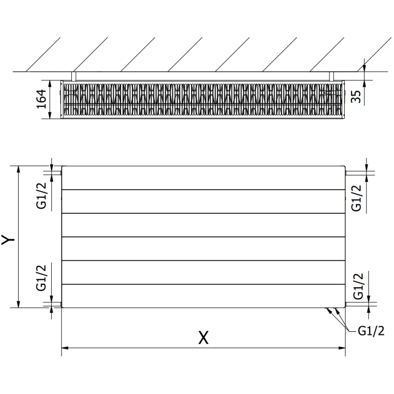 Mexen Line CVL33 Plattenheizkörper 500 x 500 mm, unterer Anschluss, 950 W, schwarz - W633L-050-050-70