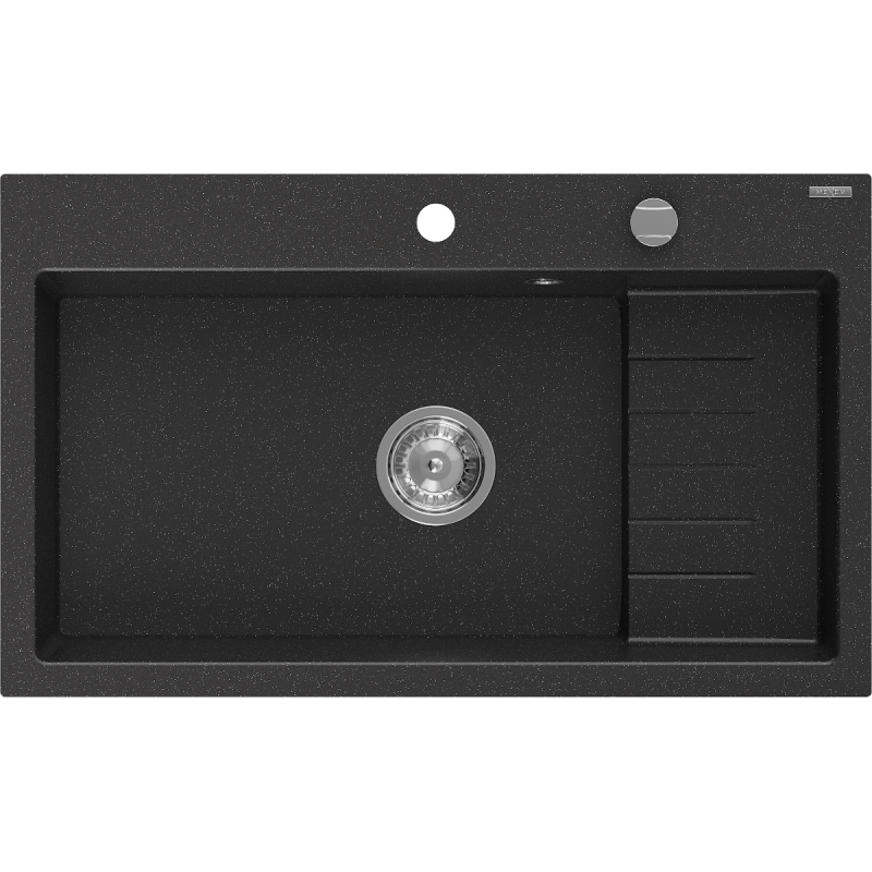 Mexen Omar Granitspüle 1-beckig 800 x 480 mm, schwarz/silber metallic, Siphon Chrom - 6520801005-73