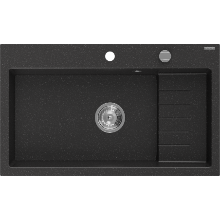 Mexen Omar Granitspüle 1-beckig 800 x 480 mm, schwarz/silber metallic, Siphon Chrom - 6520801005-73