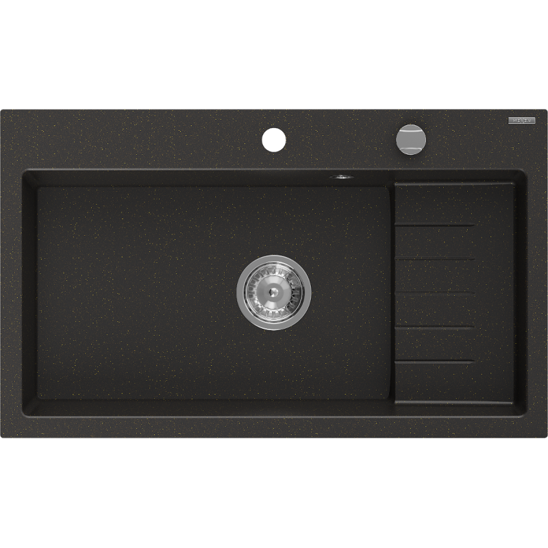 Mexen Omar Granitspüle 1-beckig 800 x 480 mm, schwarz/goldener Metallic, Chrom-Siphon - 6520801005-75