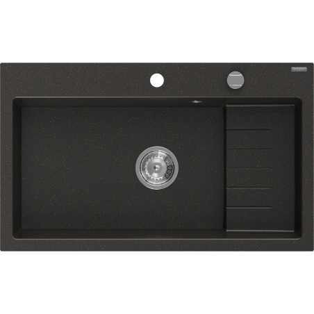 Mexen Omar Granitspüle 1-beckig 800 x 480 mm, schwarz/goldener Metallic, Chrom-Siphon - 6520801005-75