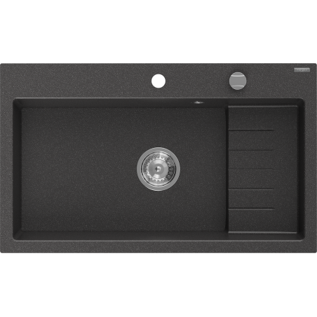 Mexen Omar Granitspüle 1-Becken 800 x 480 mm, schwarz gesprenkelt, Chrom-Siphon - 6520801005-76