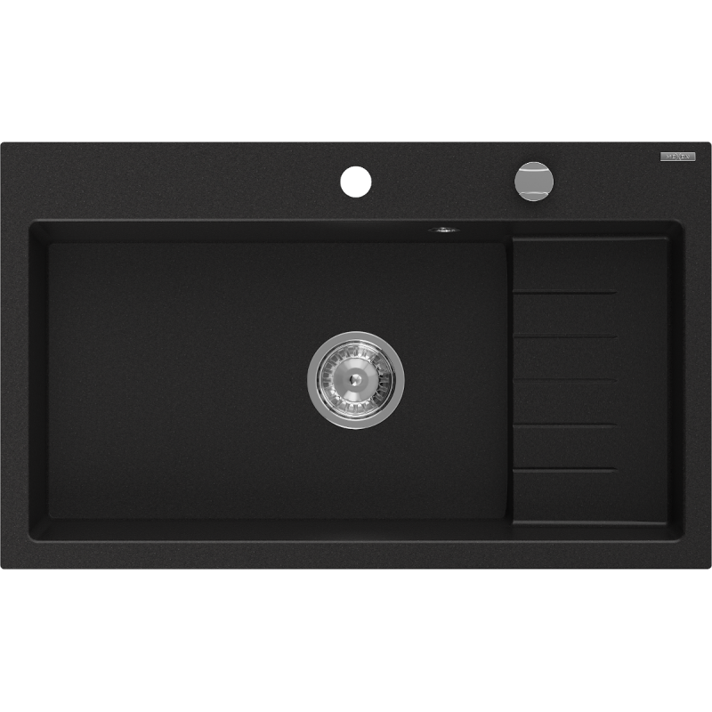 Mexen Omar Granitspüle 1-beckig 800 x 480 mm, schwarz, Siphon Chrom - 6520801005-77