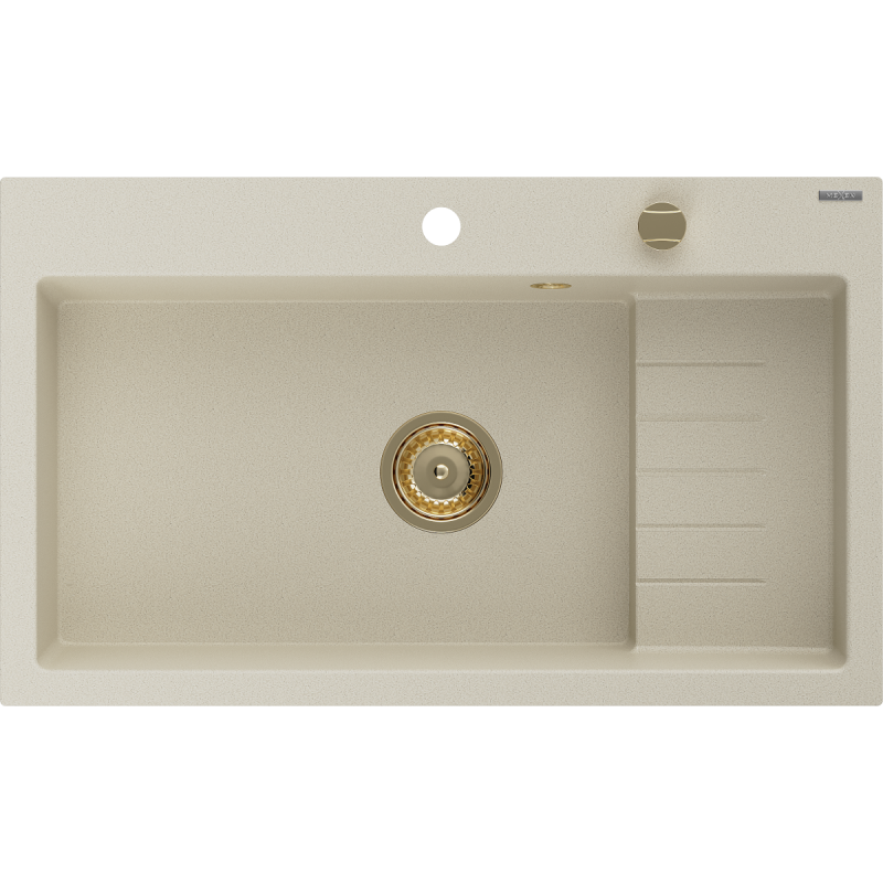 Mexen Omar Granitspüle 1-Becken 800 x 480 mm, beige, goldener Siphon - 6520801005-69-G