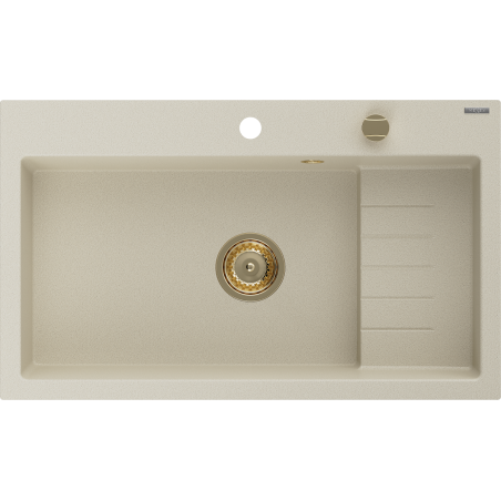 Mexen Omar Granitspüle 1-Becken 800 x 480 mm, beige, goldener Siphon - 6520801005-69-G