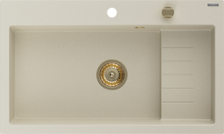 Mexen Omar Granitspüle 1-Becken 800 x 480 mm, beige, goldener Siphon - 6520801005-69-G