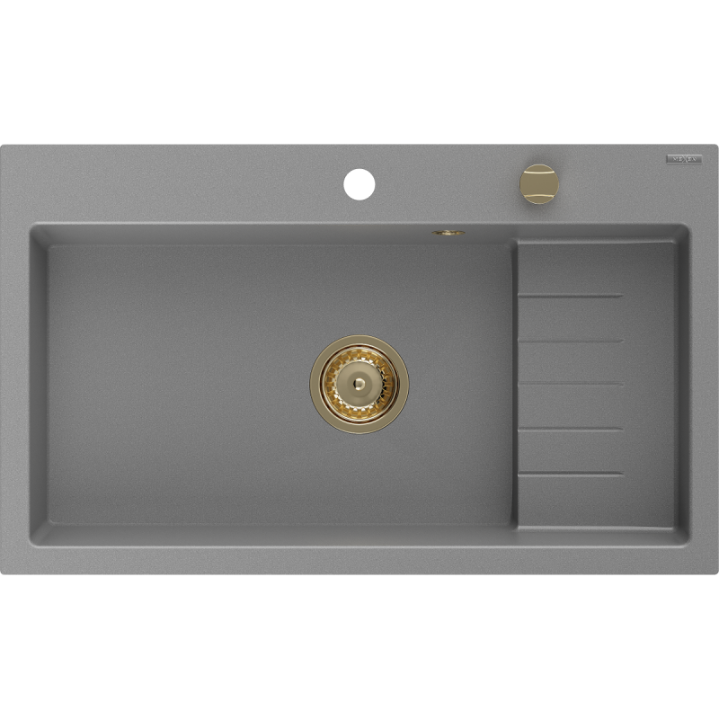 Mexen Omar Granitspüle 1-Becken 800 x 480 mm, grau, Siphon gold - 6520801005-71-G
