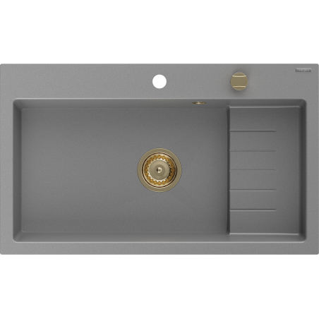 Mexen Omar Granitspüle 1-Becken 800 x 480 mm, grau, Siphon gold - 6520801005-71-G