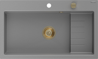 Mexen Omar Granitspüle 1-Becken 800 x 480 mm, grau, Siphon gold - 6520801005-71-G