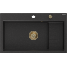 Mexen Omar Granitspüle 1-Kammer 800 x 480 mm, schwarz/silber metallic, goldener Siphon - 6520801005-73-G
