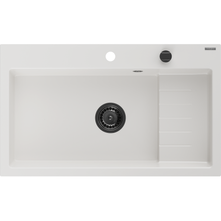 Mexen Omar Granitspüle 1-Becken 800 x 480 mm, weiß, schwarzer Siphon - 6520801005-20-B