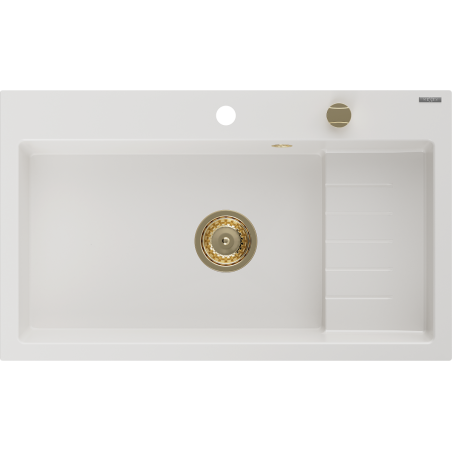 Mexen Omar Granitspüle 1-Becken 800 x 480 mm, weiß, Siphon gold - 6520801005-20-G