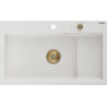 Mexen Omar Granitspüle 1-Becken 800 x 480 mm, weiß, Siphon gold - 6520801005-20-G