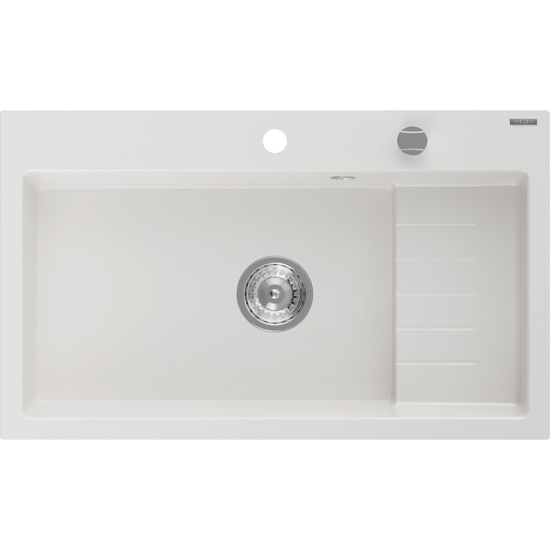Mexen Omar Granitspüle 1-beckig 800 x 480 mm, weiß, Chrom-Siphon - 6520801005-20