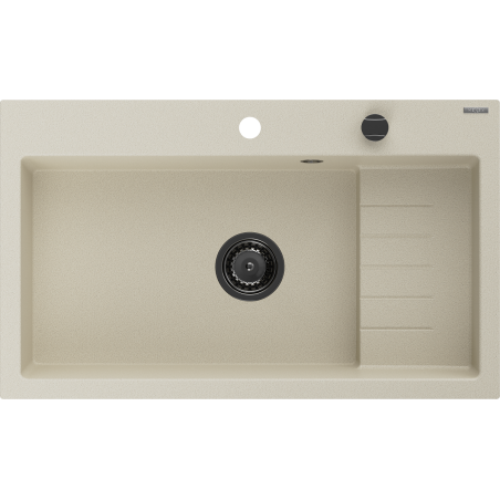 Mexen Omar Granitspüle 1-Becken 800 x 480 mm, beige, schwarzer Siphon - 6520801005-69-B