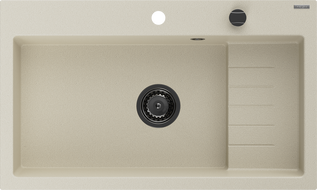 Mexen Omar Granitspüle 1-Becken 800 x 480 mm, beige, schwarzer Siphon - 6520801005-69-B
