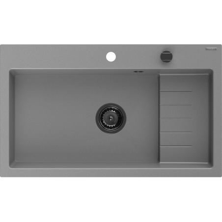 Mexen Omar Granitspüle, 1-Becken, 800 x 480 mm, grau, schwarzer Siphon - 6520801005-71-B