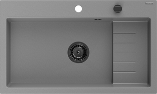 Mexen Omar Granitspüle, 1-Becken, 800 x 480 mm, grau, schwarzer Siphon - 6520801005-71-B