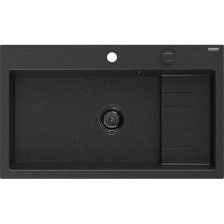 Mexen Omar Granitspüle 1-becken 800 x 480 mm, schwarz/silber metallic, schwarzer Siphon - 6520801005-73-B