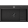 Mexen Omar Granitspüle 1-becken 800 x 480 mm, schwarz/silber metallic, schwarzer Siphon - 6520801005-73-B