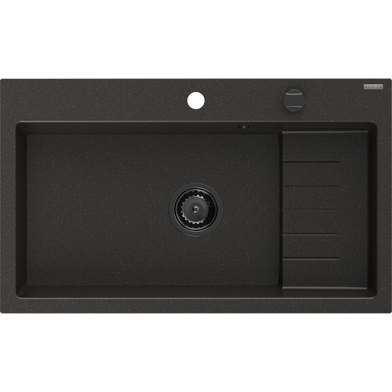 Mexen Omar Granitspüle 1-beckig 800 x 480 mm, schwarz/gold metallic, schwarzer Siphon - 6520801005-75-B