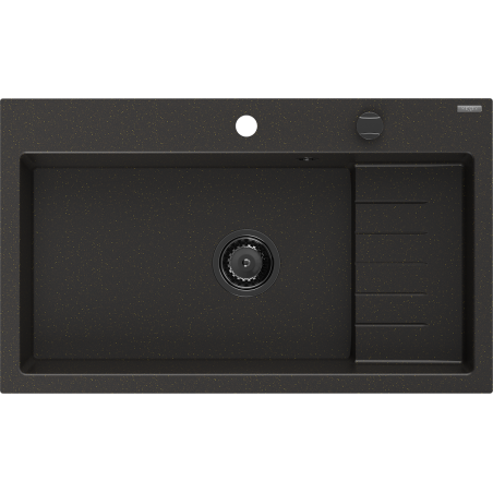 Mexen Omar Granitspüle 1-beckig 800 x 480 mm, schwarz/gold metallic, schwarzer Siphon - 6520801005-75-B