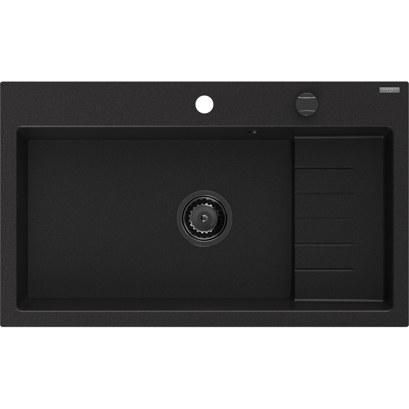 Mexen Omar Granitspüle 1-becken 800 x 480 mm, schwarz, schwarzer Siphon - 6520801005-77-B