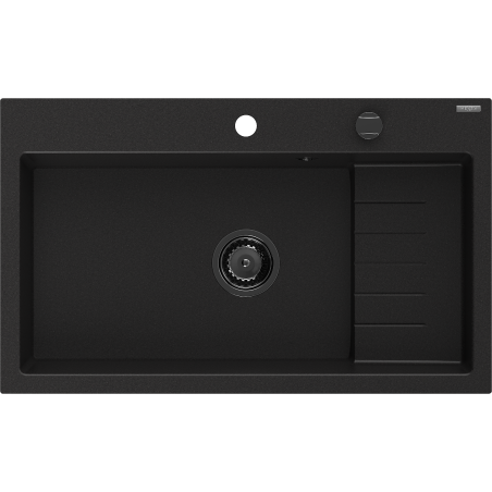 Mexen Omar Granitspüle 1-becken 800 x 480 mm, schwarz, schwarzer Siphon - 6520801005-77-B