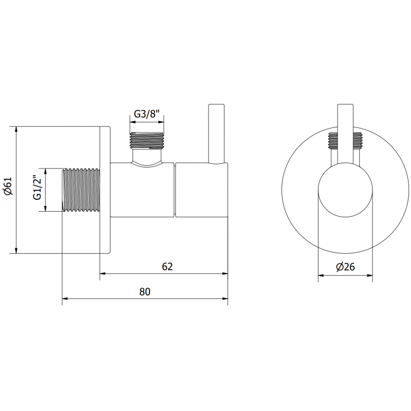 Mexen R2 Eckventil für Armaturen 1/2"x3/8", Chrom - 79972-00