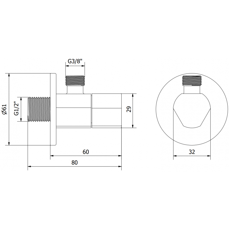 Mexen T Eckventil für Armaturen 1/2"x3/8", gold - 79973-50
