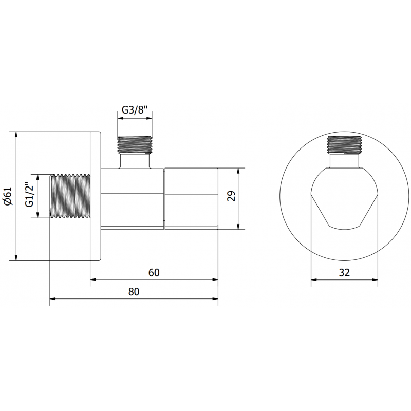 Mexen T Eckventil für Armaturen 1/2"x3/8", schwarz - 79973-70