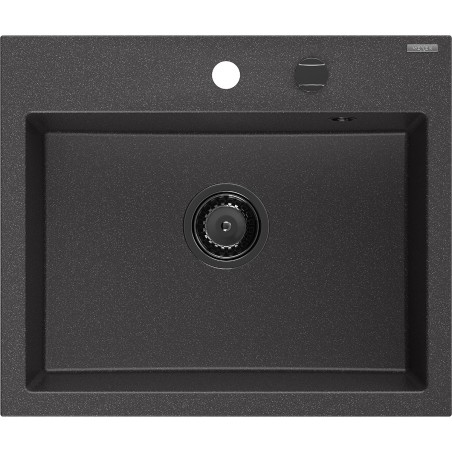 Mexen Oscar Granitspüle 1-Becken 580 x 490 mm, schwarz gesprenkelt, schwarzer Siphon - 6519581000-76-B
